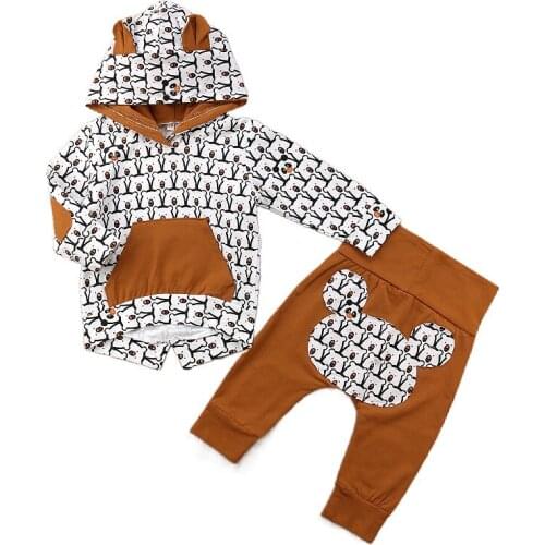 Newborn Baby Boys Clothes Sets 2021 Summer Cartoon Long Sleeve Pocket Tops Hoodie + Pants Casual Toddler Baby Outfits
