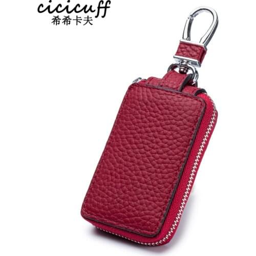Leather Car Smart Key Wallet Men/Women Key Holder Housekeeper Keys Organizer Case Unisex Keychain Waist Zipper Key Bag Universal