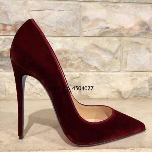 Red Green Purple Velvet High Heel Shoes 12cm Stiletto Heels Bride Pumps Slip-on Pointed Toe Wedding Heel Shoes