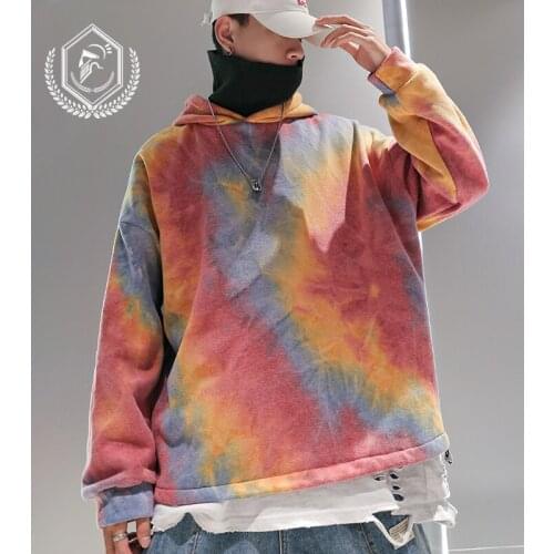 Men Fashion Loose Print Fleece Heavyweight Casual Pullover Hip Hop Sweatshirts with Hooded