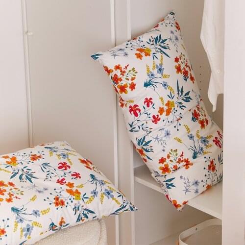 DUNXDECO Bedding Decorative Pillow Case Nordic Simple Country Style Red Flora Green Plants Print Cotton Cushion Cover Bedding