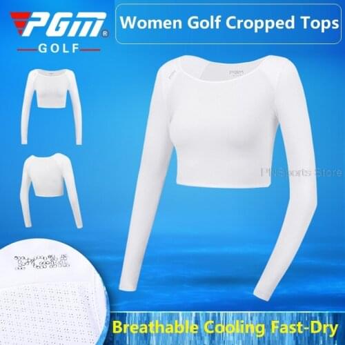 Pgm Golf Clothing Ladies Long Sleeve Sports T-Shirt Ice Silk Sunscreen Shirts Women Slim Cropped Tops Breathable Golf Apparel