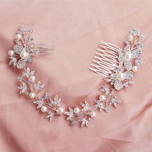 OKILY Classical Bride Head Jewel Butterfly Hair Comb Silver Color Pearl Crystal Wedding Haircombs for Women Accessories