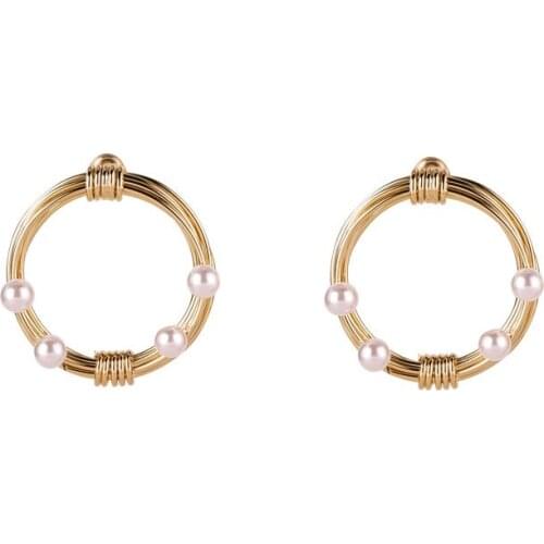 10 pair / lot wholesale Fashion metal pearl round earrings