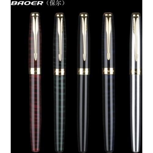 5PCS Baoer Metal Fountain Pen 0.5mm Luxury Brand Office Ink Pen Calligraphy Pen for Writing School Students