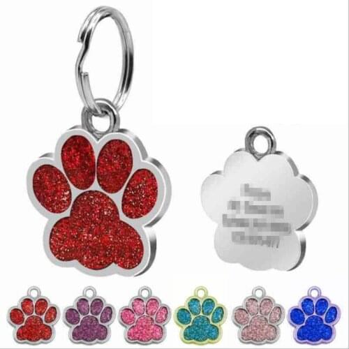 Personalized Dog Tags Engraved Cat Puppy Pet Name Collar Tag Pendant Pet Accessories Bone/Paw Glitter