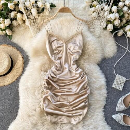 Foamlina Sexy Spaghetti Strap Sleeveless Mini Bodycon Dress Floral Lace Splicing Backless Ruched Club Party Dress Women