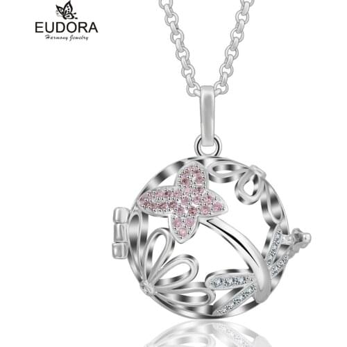 EUDORA 18mm Pregnancy Bola Ball Pink Crystal Lotus Flower Perfume Diffuser Lockets Cage Women Angel Caller Pendant Necklace K224