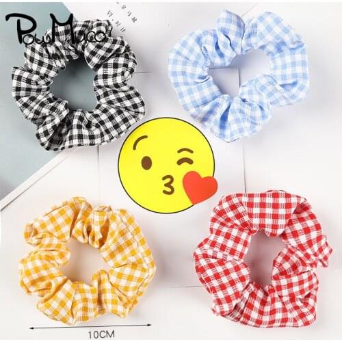 Powmuco 6 Colors 10CM Handmade Plaid Large Intestine Hair Ring Women Elastic Hairband Ponytail Accessories Clothing Decoration