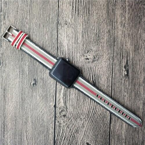 Watch Band For Apple Watch Series 4 Striped Nylon+Leather Strap For Apple Watch Series 1 2 3 Wrist Bracelet 38/42/40/44mm