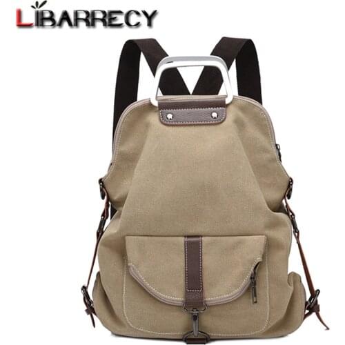 Canvas Womens Backpack Metal Handle Designer Backpack Belt Buckle Anti-theft Bookbag Casual Travel Shoulder Bag Female Mochila