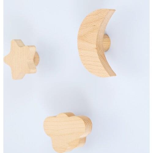 Cute Solid Wooden Hook Star/Moon/Cloud Wall Mount Hanger Hat/Key/Coat/Belt/Bag/Towel Expansion Pipe Sucker Screw Nordic Decor