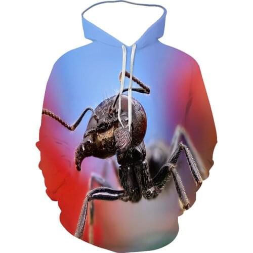 Spring and Autumn Mens Animal Ant 3D Printing Hoodie Fashion Fresh Sports Leisure Comfortable Long Sleeve Hoodie Customizable