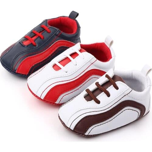 Striped Infant Toddler Baby Boy Girl Soft Sole Crib Shoes Newborn First Walker Baby Boys Girls Pu Leather Shoes for 0-12 Month