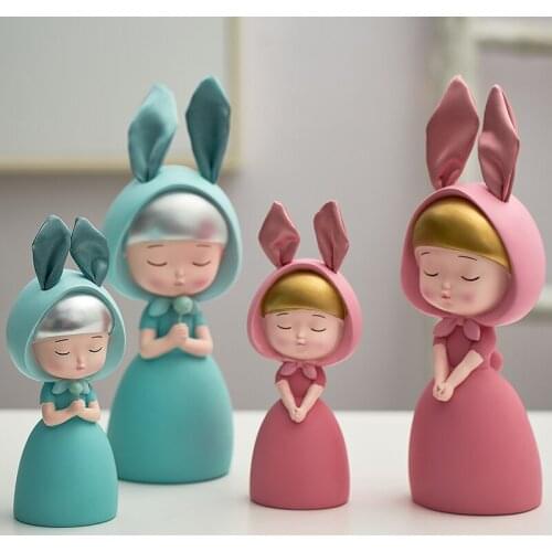 [VIP] Nordic Resin Crafts Cute Sleeping Rabbit Girl Creative Bedroom Desktop Bookcase Home Decoration Girlfriends Birthday Gift