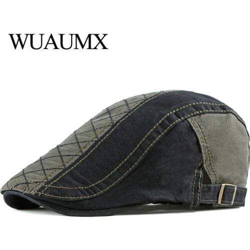 Wuaumx Spring Summer Beret Hats Men Retro Visor Peaked Flat Cap Casual Duckbill Hat Cotton Artist Painter Beret Cap casquette
