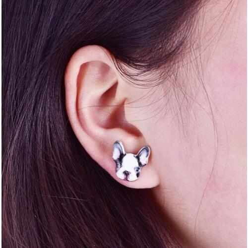 New Fashion Vintage Colourful Animal French Bulldog Earrings For Women Men Cute Puppy Dog Stud Earring Female Jewelry Party Gift