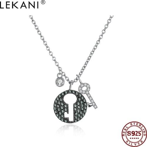LEKANI S925 Sterling Silver Fairy Style Key Set Pendant Women Necklace Forest Green Austria Crystal Lady Chains Fine Jewelry