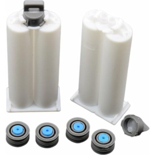 2pcs Dual-Barrel Empty Cartridge Tube 50ml 1:1 with Sealing Pistons and Caps for Dispensing Glue Gun Tool Adhesives Dispenser