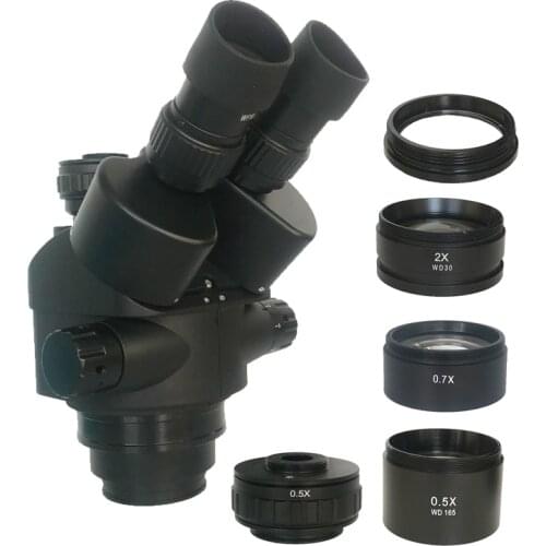2020 New model 35mm view port 7X-45X Simul-Focal Trinocular Zoom industrial Stereo Microscope Head objective lens cell phone
