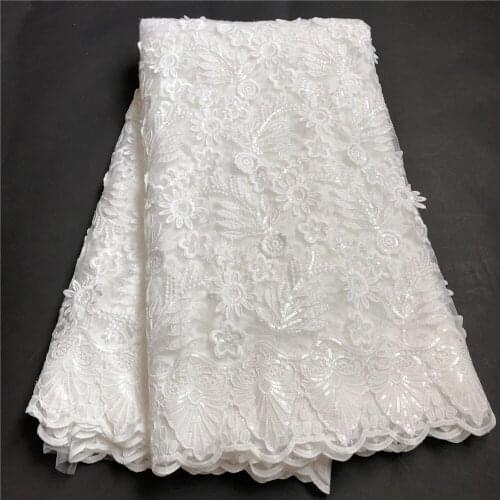 2021 High Quality African Lace Fabric Embroidery Swiss French Tulle Lace Pure Cotton 2.5Yards Damask Latest Prom Dresses Wedding