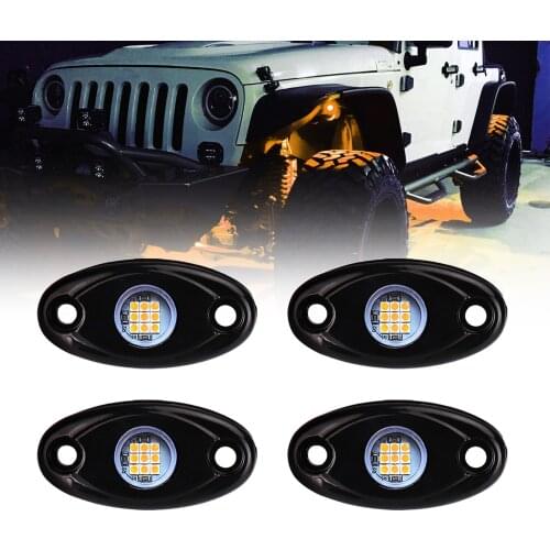 Amber LED Rock Lights Kit For Jeep Offroad Truck ATV UTV 4 Pods Underbody Decorative Light 9W 12/24V