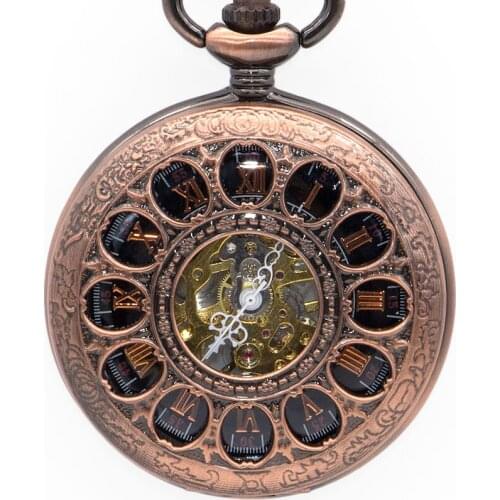 5pcs Drop Shipping Fashion Steampunk 12 Holes Hollow Carving Mechaincal Fob Watch Analog Pocket Watches For Mens And Women Gift
