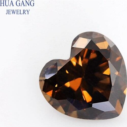 5A Coffee Heart Shape Cubic Zirconia Brilliant Cut Loose CZ Stone Synthetic Gems Beads For Jewelry 3x3-12x12mm