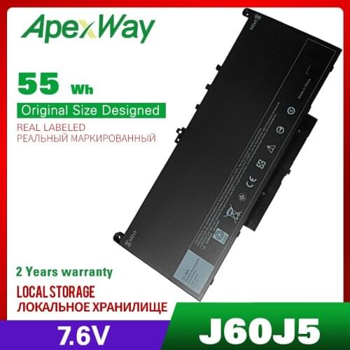 Apexway J60J5 Laptop Battery for DeLL Latitude E7260 E7270 E7470 R1V85 MC34Y 242WD 7.6V 55Wh