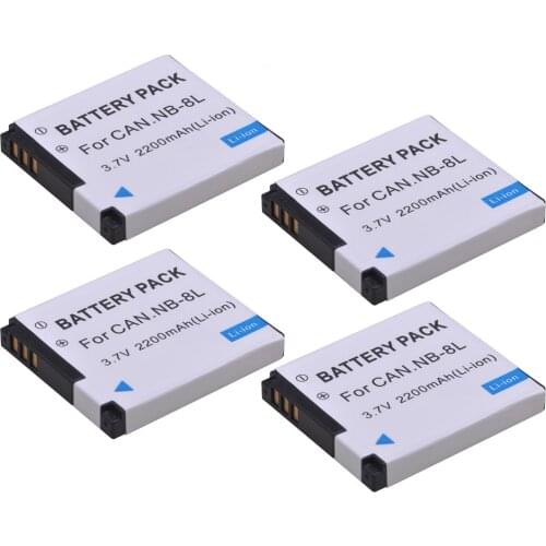 4pcs 2200mAh NB-8L NB8L 8L Li-ion Battery For Canon PowerShot A3300 A3200 A3100 A3000 A2200 A1200 IS Camera