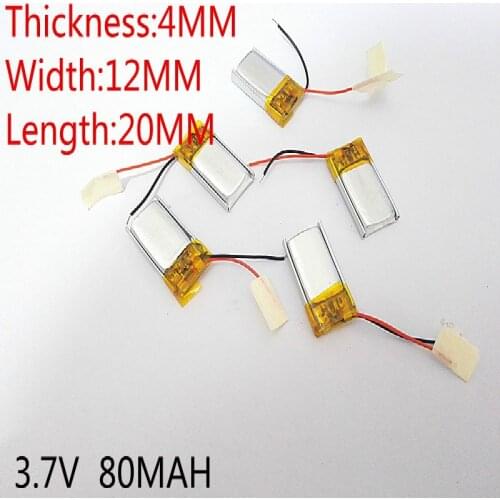 Free Shipping 3.7V lithium polymer battery 041220 401220 80mah MP3 MP4 MP5 Bluetooth headset