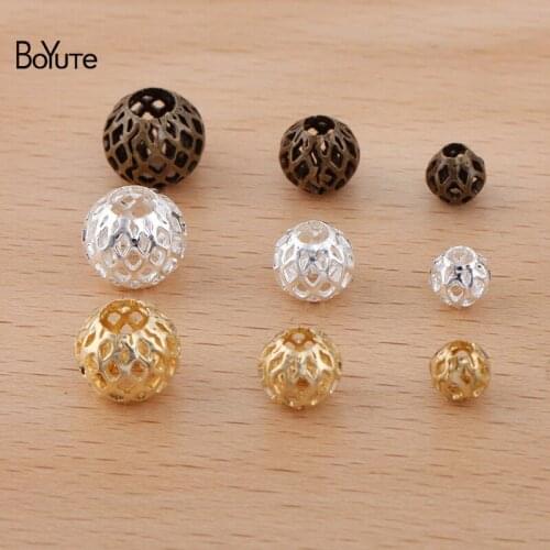 BoYuTe (100 Pieces/Lot) 6-8-10 mm Hollow Ball Beads Diy Metal Brass Beads Jewelry Making Materials Wholesale