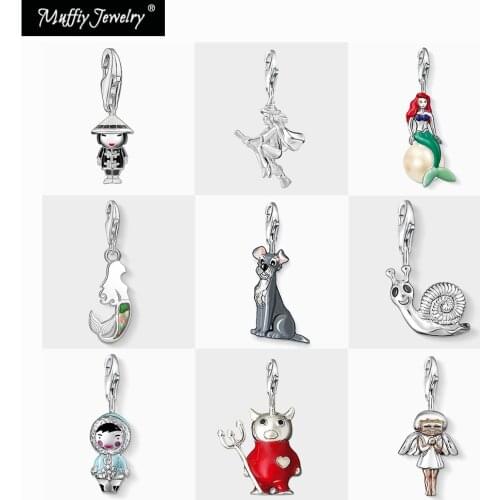 Tramp Dog Doll Angel Mermaid Snail Witch Charm Cartoon Gift In 925 Sterling Silver Fit Bracelet Europe Good Jewelry For Women