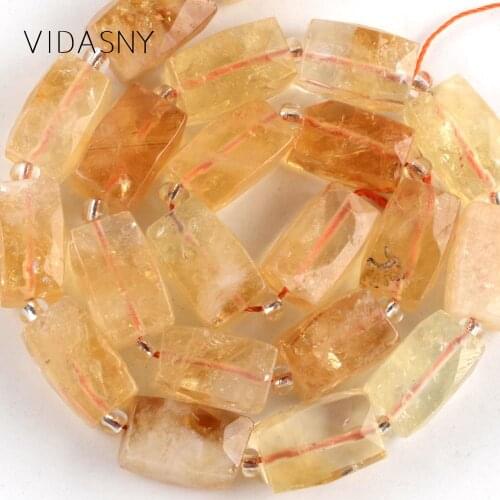 Natural Faceted Citrines Cuboid Shape Gem Beads For Jewelry Making 11x15mm 21pcs Charm Spacer Loose Stone Beads DIY Bracelets15"