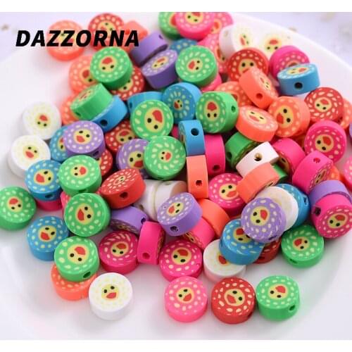 50-100Pcs/Pack Duckbill Pattern Printing Colorful Round Polymer Clay Beads Polymer Clay Spacer Loose Beads For Jewelry Making