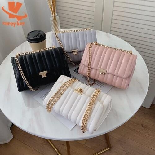 CAREY KEY Pleated Square Cossbody Bag PU Leather Womens Designer Handbag Diamond Lock Chain Shoulder Messenger Bags