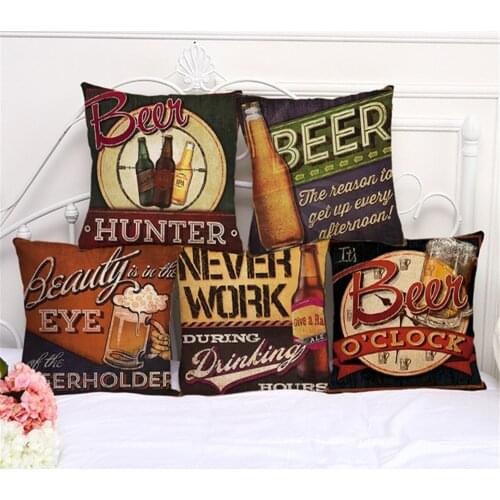 Vintage style beer bar decoration throw pillow case beer bar happy cheer cushion cover for sofa home capa de almofadas 45x45cm