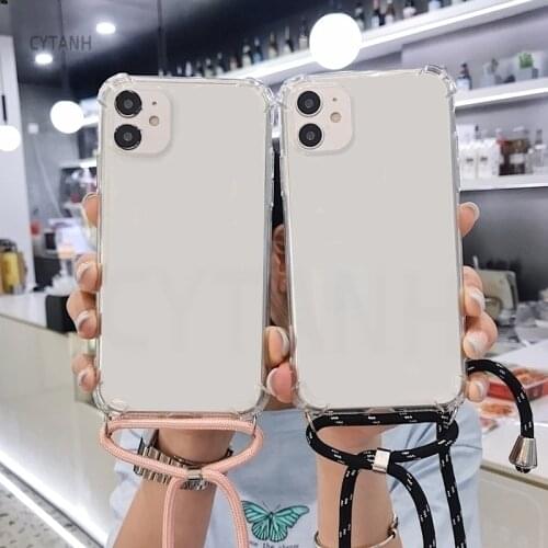 Luxury diagonal necklace rope lanyard transparent mobile phone case For Xiaomi Redmi 5 6 7 8 9 A Note 5 6 7 8 9 Pro For Redmi 9C