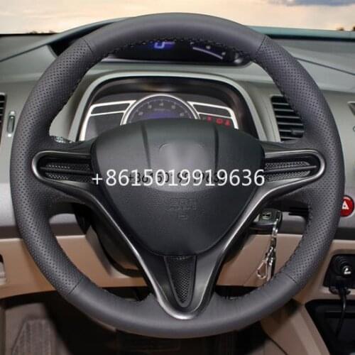 Black Leather Hand Sewing Anti-Slip Car Steering Wheel Cover for Honda Civic Civic 8 2006-2011
