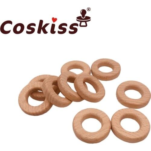 Coskiss 1PCS Beech Wooden Geometric Circle Baby Teething Wooden Crafts Toys For Baby Rattles Wood Ring Baby Teether Stroller