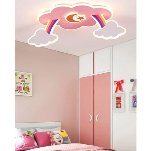 Childrens Room Cartoon Rainbow Cloud Ceiling Light Pink Acrylic Girl Bedroom Kindergarten LED Eye Protection Home Ceiling Lamps