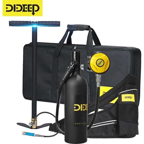 DIDEEP 1L Scuba Diving Cylinder Mini Oxygen Tank Set Respirator Air Tank Hand Pump for Snorkeling Breath Diving Equipment