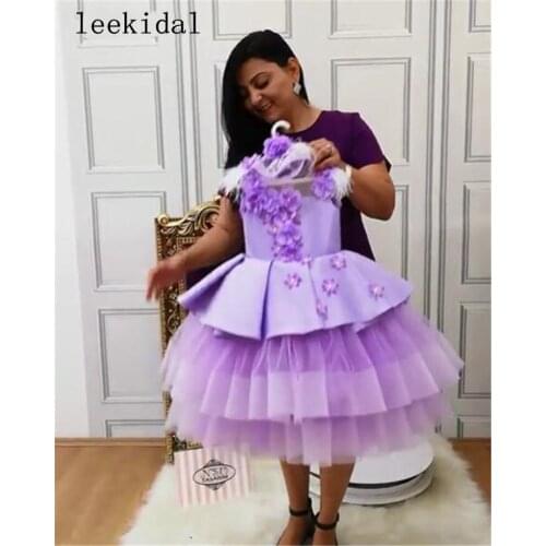Purple Infant Baby Flower Girls Dress Sleeveless Tutu Girls Celebrity Birthday Dresses Lace Applique Custom