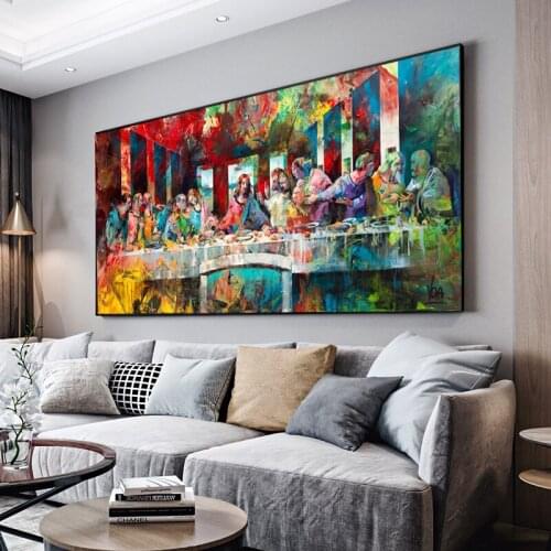 Graffiti Colorful Wall Street The Last Supper Canvas Painting Graffiti Posters and Prints Wall Art for Living Home Room Decor