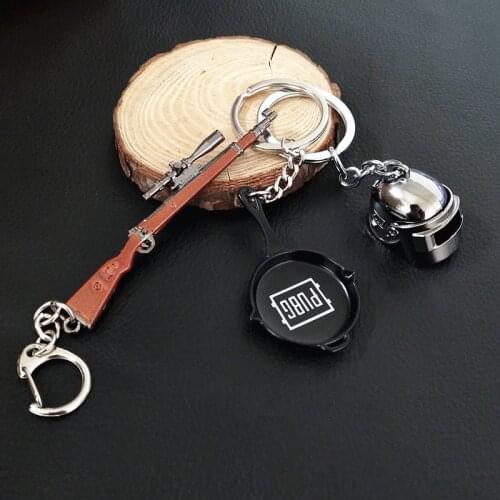 Game PUBG 98K Weapon Pan Can Opened Helmet Key Chain PLAYERUNKNOWNS BATTLEGROUNDS Cosplay Costume Keychain Pendant Keyholder