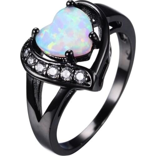 Natural Opal Stone Women Rings Heart Shaped Romantic Style CZ Stone Finger Jewelry Anniversary Gift Rings