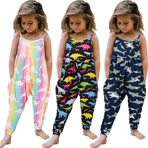 Toddler Girls Boy Kids Jumpsuit One Piece Dinosaur Shark Cartoon Animal Strap Romper Summer Infant Spring Clothing Outfits