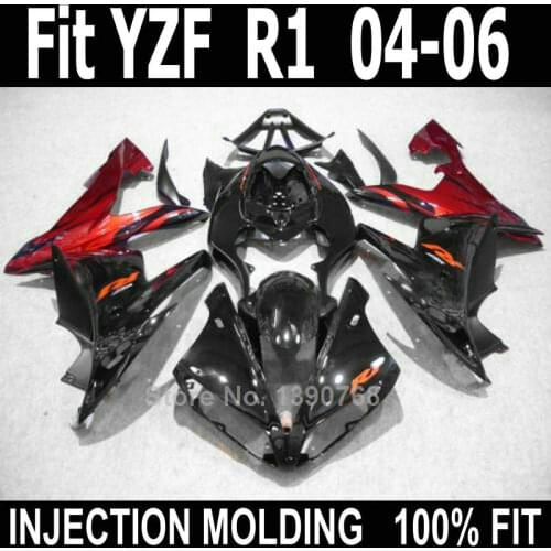 Fairing kit for YAMAHA injection molded YZF R1 2004 2005 2006 black red body work fairings set YZFR1 04 05 06 XF14
