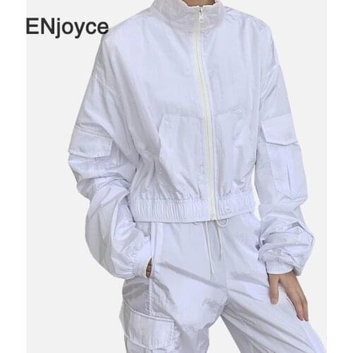 Korean Stylish Women Front/Back both Sides Wear Zipper Jackets Sunscreen Coats Casual Long Sleeves Crop Top 2020 Fall Clothes