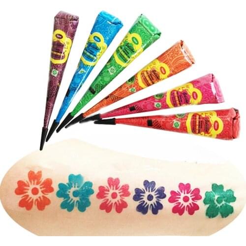 Colorful Henna Tattoo Ointment Black Brown Red White Henna Cones Indian Temporary Tattoo Sticker Body Paint Art Tattoo Ointment